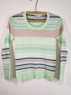 Vintage 1970s Style Retro Striped Pastel Sweater Stretch Knit Kmart Size Medium